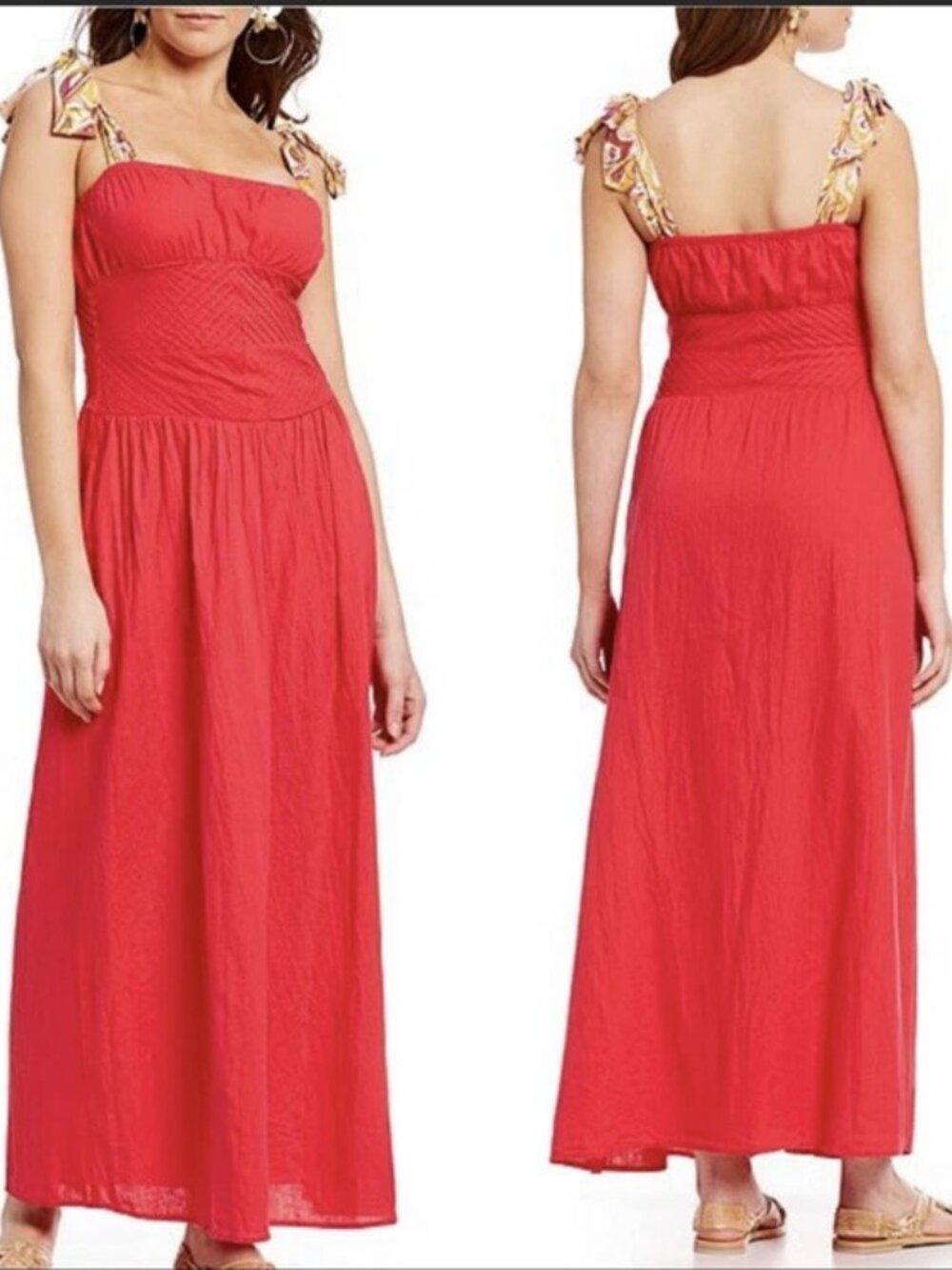 Free People Santorini Tie Strap Maxi Dress Fuchsia Pink Linen Blend Size 12